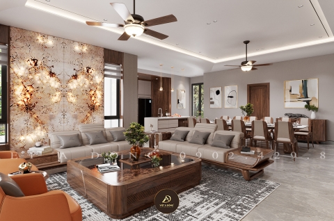 Thiết kế - Thi công nội thất biệt thự gỗ óc chó tại Thái Bình - Anh Việt 